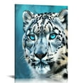 thumbnail image 1 of Acheng  Black and White Blue Eyes Snow Leopard Canvas Prints Rustic Turquoise and Grey Background Picture Gallery Wrapped Artwork Gift for Bedroom Home Office Living Room Decoration 12x16 in, 1 of 5