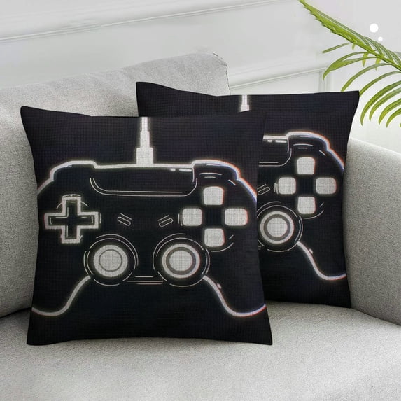 Acheng Black White Game Controller Throw Pillow Cover Set of 2 Game Pad Play Video Game Joy Funny Silhouette Hobby Leisure Toy Pillow Case Decorative Men Women White