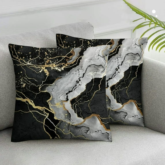 Acheng Black and White Pillows Cover Marble Pattern Throw Pillow Cases Marble with Golden Veins Pillowcase Set of 2 Cushion Case Black Gloden Pillow for Couch Sofa Home White