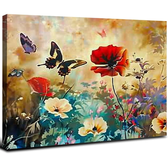 Acheng Blooming Poppies Canvas Prints Wall Art Colorful Flowers Pictures Paintings for Living Room Bedroom Bathroom Home Decorations Modern Stretched and Framed Pretty Floral Giclee Artwork 16x12inch