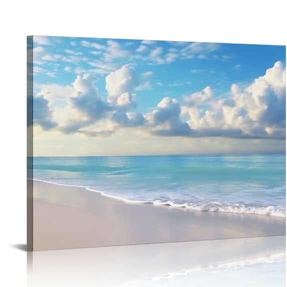 Acheng Blue Beach Sun Ocean Landscape Canvas Prints Modern Stretched and Framed Seascape 1 Panel Giclee Prints Stunning Wall Art for Living Room and Bedroom Decor 16x12in