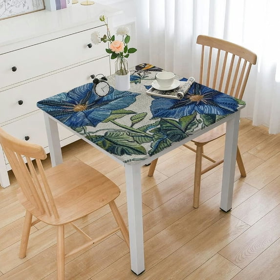 Acheng Blue Flowers Butterfly Square Tablecloth Washable for Home Kitchen Outdoor Decoration 100% Polyester Fiber 52*52