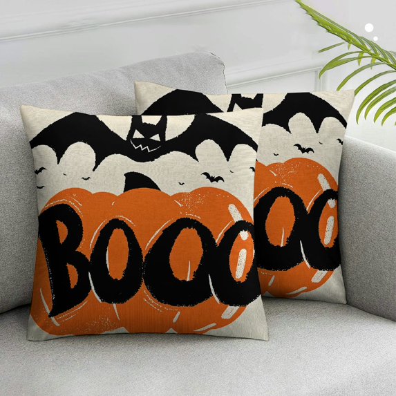 Acheng Bohemian Throw Pillows for Couch Decorative Halloween Throw Pillow Covers Trick Or Pumpkin Square Pillow Cushion Case for Sofa Couch Bed Home Outdoor Car (Halloween/Black),Set of 2 White