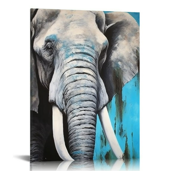Acheng Boho Elephant Canvas Wall Art Elephant Couple in Love Mandala Animal Grey and Teal Artwork for Bedroom Modern Home Decor Stretched and Framed Ready to Hang 16x20 in