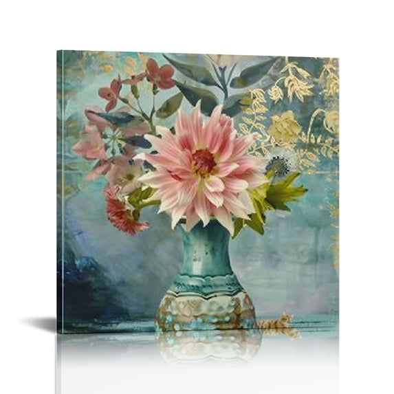 Acheng Botanical Cactus Plants Painting Abstract Succulents Flower Canvas Wall Art Pink Floral Rustic Print Picture Artwork Framed for Bedroom Living Room Nursery Office Home Decor 16x16 in