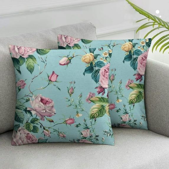 Acheng Bouquet Throw Pillow Covers Watercolor Luxury Flower Rose Chic Bud Delicate Leaf Square Pillow Cases Set of 2 for Decorative Cushion Bed Couch Sofa Pink White