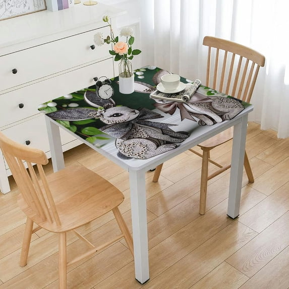 Acheng Bunnies Fabric Art Polka Dot Pattern Square Tablecloth Outdoor Fitted 100% Polyester Easter 36*36