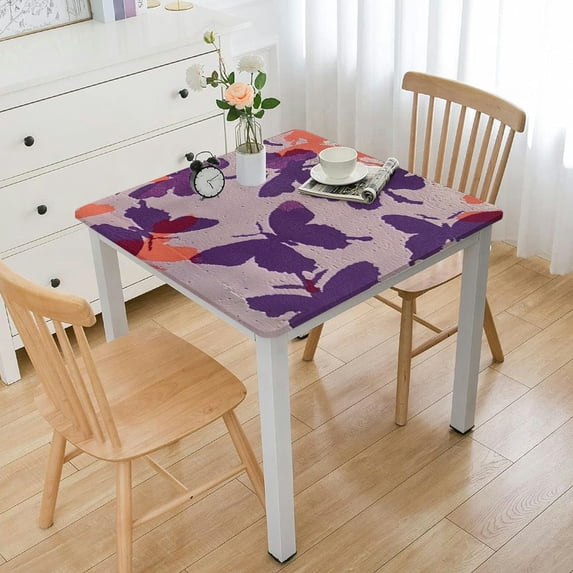 Acheng Butterflies Purple Silk Screen Square Tablecloth Full Width Single-Sided Printing 100% Polyester Fiber 40*40