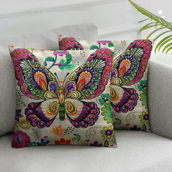 Acheng Butterfly Flower Throw Pillow Covers,Colorful Animal Floral Butterflies Cushion Cases Decorative Pillow Cases for Couch Sofa Bedroom,2 Pcs White