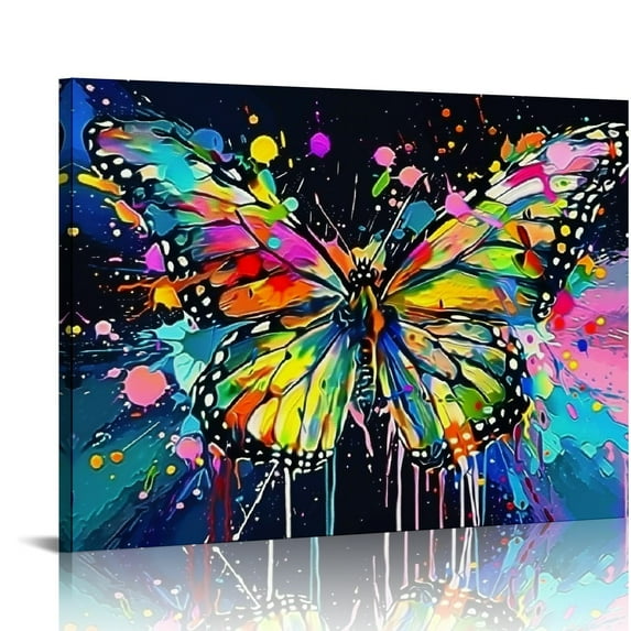 Acheng Butterfly Large Wall Art Abstract Butterfly Pictures Wall Decor Colorful Graffiti Canvas Painting Modern Artwork Home Decoration for Living Room Bathroom Bedroom Office Framed 20x16in