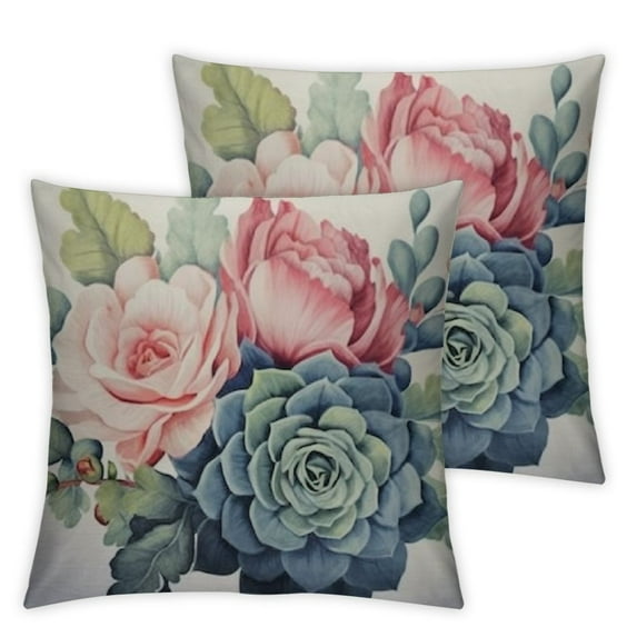 Acheng Cactus Succulent Plants Pillow Covers Watercolor Flower with Leaves Cushion Cover  Home Decorative Pillow Case for Sofa Bed Decor Set of 2 18x18in