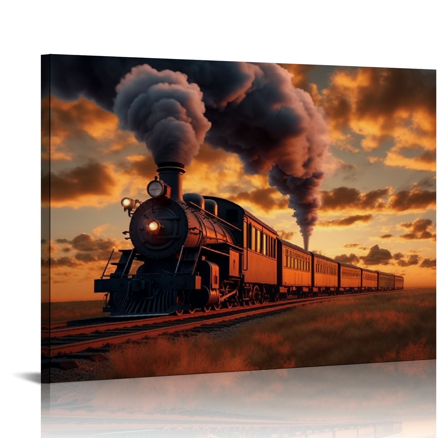 Acheng Canvas Print Wall Art -Train with Gray Smoke Steam Trains in ...