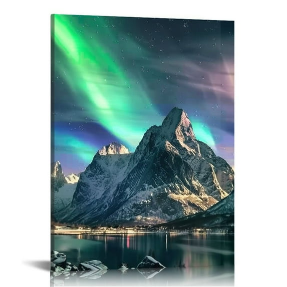 Acheng Canvas Wall Art for Bedroom Aurora Borealis Wall Art for Living Room Northern Lights Wall Art Decor Snowy Mountains Modern Artwork for Home Walls Giclee Framed Ready to Hang pattern2