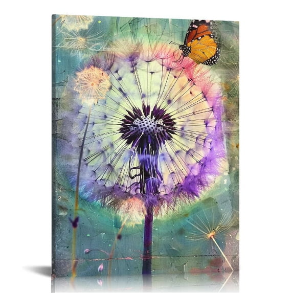 Acheng Canvas Wall Art , Colorful dandelion, Purple butterfly, Landscape Canvas Prints Artwork Wall Decor Home Decoration Living Room Gallery Bedroom 12x16 in