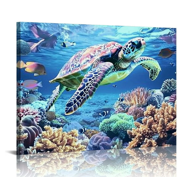 Acheng Canvas Wall Art For Living Room Family Wall Decorations For Bedroom Modern Bathroom Wall Decor Paintings Sea Turtles Hang Pictures Artwork Blue Ocean Canvas Art Prints Home Decor 16x12in