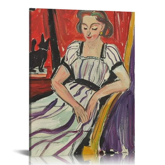 Acheng Canvas Wall Art Posters Print Gray Dress with Violet Stripes 1942s Painting Illustrations Modern for Living Room, Bedroom, Office 16x20 in