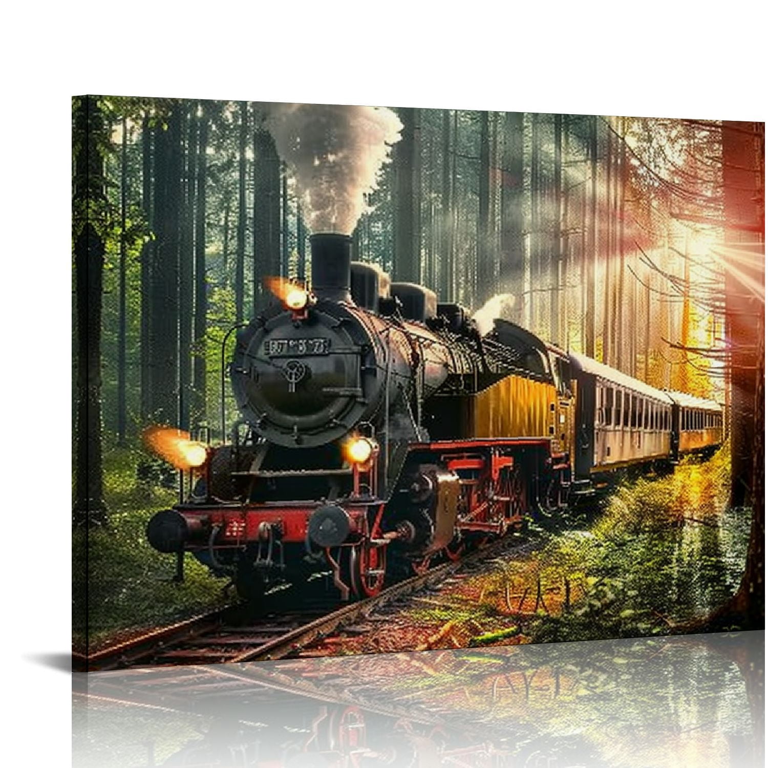 Acheng Canvas Wall Art Steam Engine Train in Sunset Forest Wall Art ...