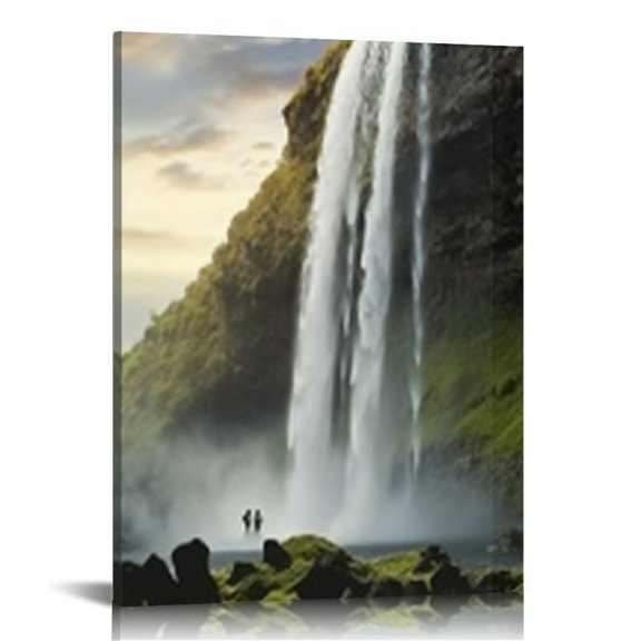 Acheng Canvas Wall Art Waterfall Posters Iceland - Seljalandsfoss Paintings Canvas Print for Living Room Bedroom Dining Room Wall Decor Stretched and Framed Ready to Hang 12x16 in