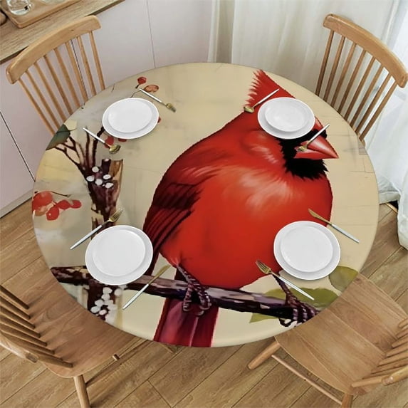 Acheng Cardinal Birds Round Tablecloth Full Width Single-Sided Printing 100% Polyester Fiber 54-58
