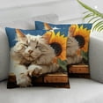 thumbnail image 1 of Acheng Cat Throw Pillow Covers Kitty Cute Animal Sunflower Cottagecore Oil Painting Farmhouse Blue White Orange Soft Decor Washable Couch Office Room Indoor Zipper Square Pillow Covers,Set of 2 White, 1 of 6