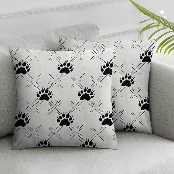 Acheng Cat Throw Pillow Cushion Cover, Kitten Paw Footprints in Mirroring Marks Geometric Diamond Shapes Abstract Art Pattern, Decorative Square Accent Pillow Case, 2 pcs, Black Beige White