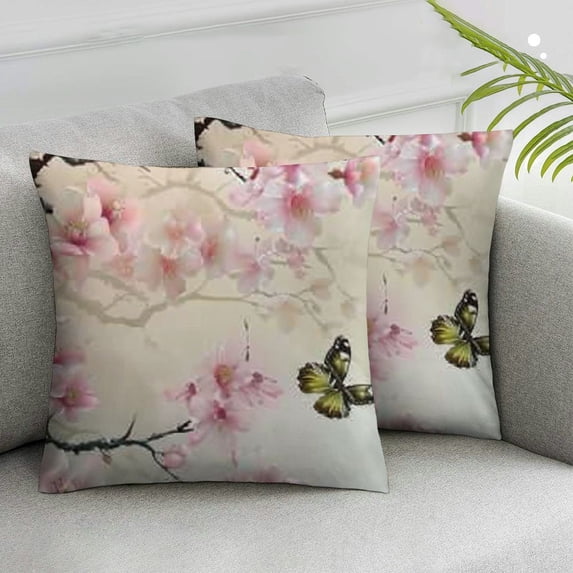 Acheng Cherry Blossoms Pillow Cover Pink Flowers Cherry Blossom Cushion Pillowcase with Zipper Floral Pillow Covers Decorative Soft Large Bedding Pillow Cases for Couch 2pcs White