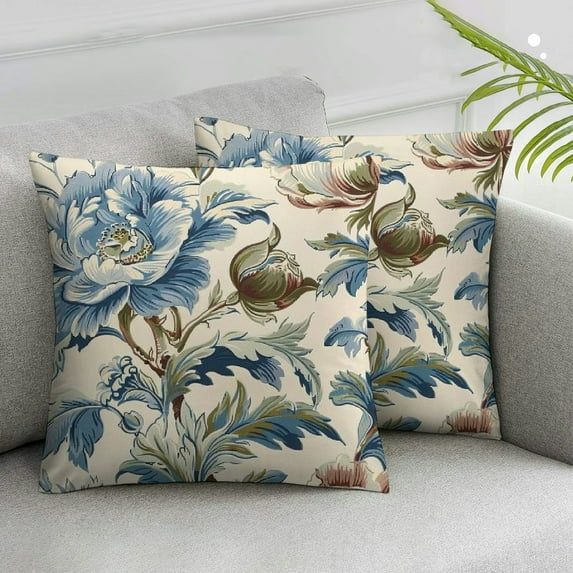 Acheng Chinoiserie Pillow Cover 2pcs Vintage Blue Flower Throw Pillow Covers Spring Summer Floral Outdoor Pillow Cases Cushion Covers for Couch Sofa Bedroom Chinoiserie Decor White