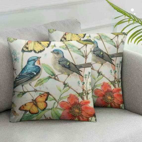Acheng Chinoiserie Pillow Covers Decorative Pillowcases Vintage Flower Birds Spring Throw Pillow Covers Farmhouse Pillow Cushion Cases for Bedroom Couch Bed Living Room Sofa Chair,2 pcs White