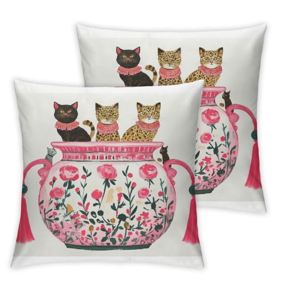 Acheng Chinoiserie Pillow Covers Set of 2 - Chinoiserie Decor, Pink Porcelain Leopard Pillow Covers, Leopard Decor, Chinoiserie Home Decor, Blue and White Home Decor 24x24in