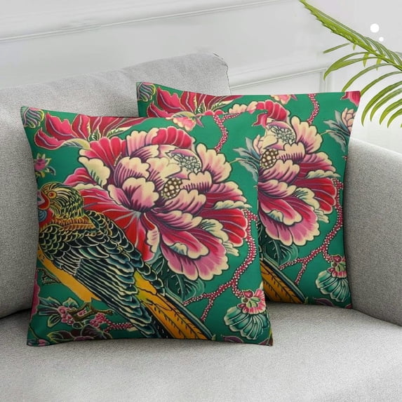 Acheng Chinoiserie Red Peony Floral Throw Pillow Cover Set of 2 Asian Oriental Rectangular Throw Pillow Cover Decorative Pillow Home Exotique Cushion Cover for Bed Car Chair White