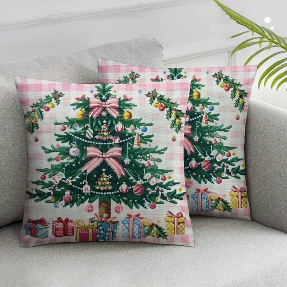 Acheng Christmas Pillow Covers Set of 2,Nutcracker Christmas Tree Snowflake Hello Winter Decorative Throw Pillows Decoration Holiday Party Pink Cushion Case for Home Couch Sofa White