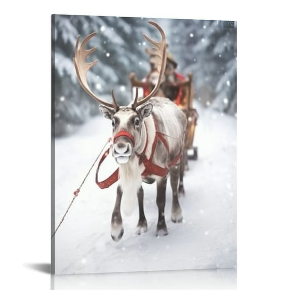 Acheng Christmas Wall Art Elk Horse Bull Christmas Wall Decor Canvas Prints For Living Room Decor Scandinavian Natural Posters Reindeer Pine Forest Farmhouse Wall Decor 12x16 in