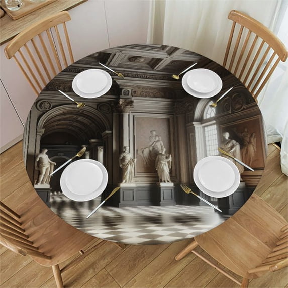 Acheng Classical Sculptures Round Tablecloth - Great for Home Kitchen/Parties/Holiday Dinner - 100% Polyester Waterproof Resistant Fabric 42-46