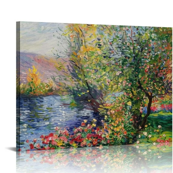 Acheng Claude Monet Canvas Wall Art - Garden Of Montgeron In Giverny Print - Impressionism Garden Painting - Natural Landscape Wall Decor for Bedroom Dathroom 20x16in