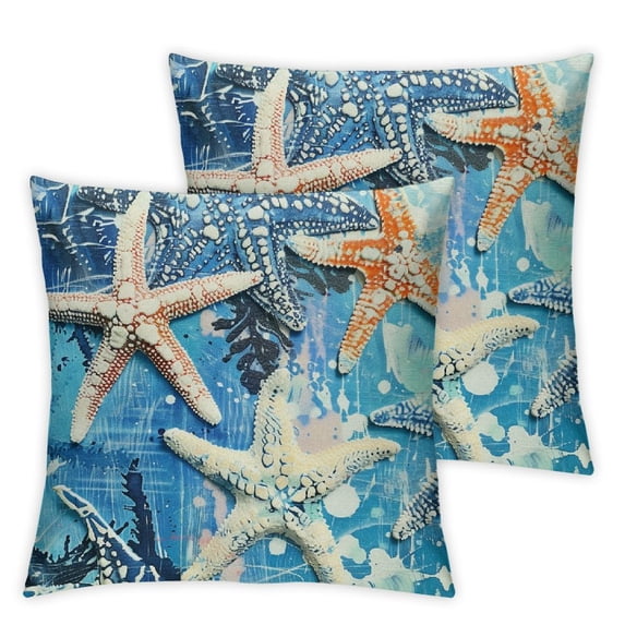 Acheng Coastal Blue Starfish Pillow Covers Beach Nautical Decorative Throw Pillow Case Summer Beachy Cushion Cover Home Decor for Bedroom Sofa Living Room Couch Chair Outdoor,,Set of 2 White 22x22in