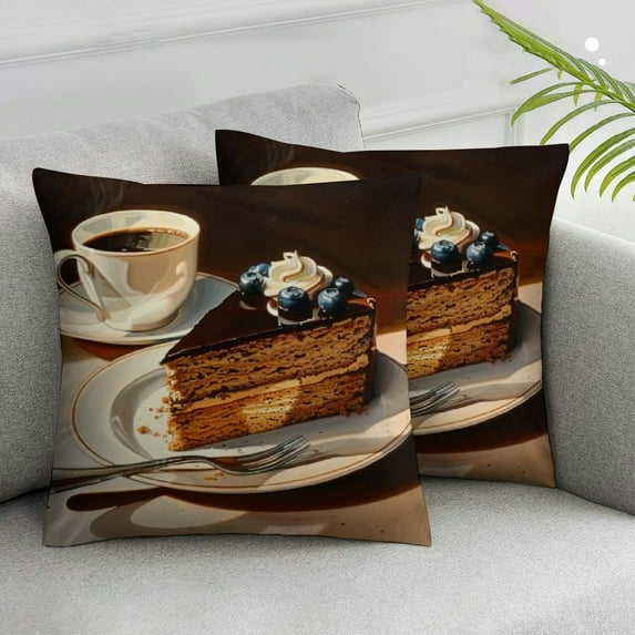 Acheng Coffee Pillow Covers Square Pillow Cushion Cases, Watercolor Coffee Cakes Pillow Cases Decorative Modern Abstract Vintage Pillowcase for Sofa Couch Car Throw Pillow Covers,2 Pcs White