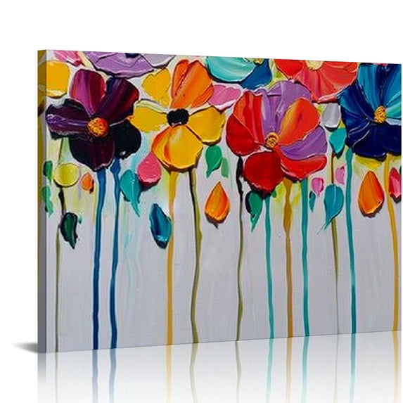 Acheng Cololful Flower Painting - Abstract Floral Canvas Wall Art - Big Artwork for Livingroom Bedroom Over Bed Sofa Decor 16x12in