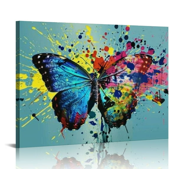 Acheng Colorful Butterfly Wall Art Abstract Butterfly Pictures Wall Decor Banksy Graffiti Butterfly Canvas Painting Modern Home Artwork for Bathroom Bedroom Living Room Office Framed 16x12in