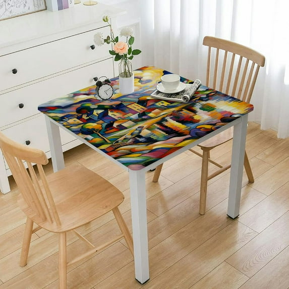 Acheng Colorful Landscape Painting Square Tablecloth for Picnic Dining Kitchen Farmhouse 100% Polyester Fiber 40*40
