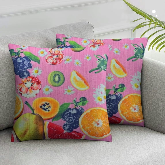 Acheng Corduroy Throw Pillow Covers Cushion Cover Cute Grapefruit Pattern Square Pillowcases for Living Room Super Soft Decorative Pillow Case for Sofa Home Decor Case for Floor,Set of 2 White