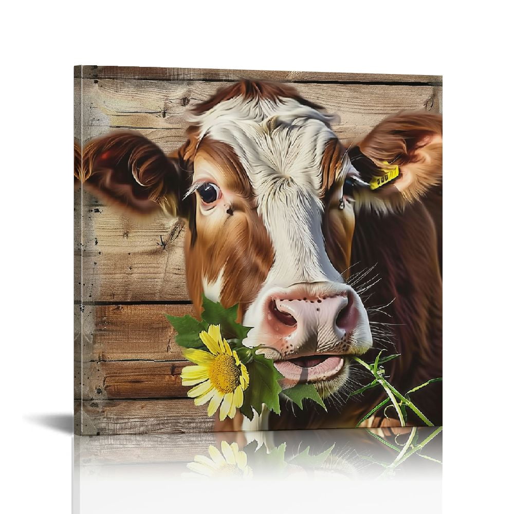 Acheng Cow Pictures Wall Decor Country Farmhouse Canvas Wall Art Rustic ...