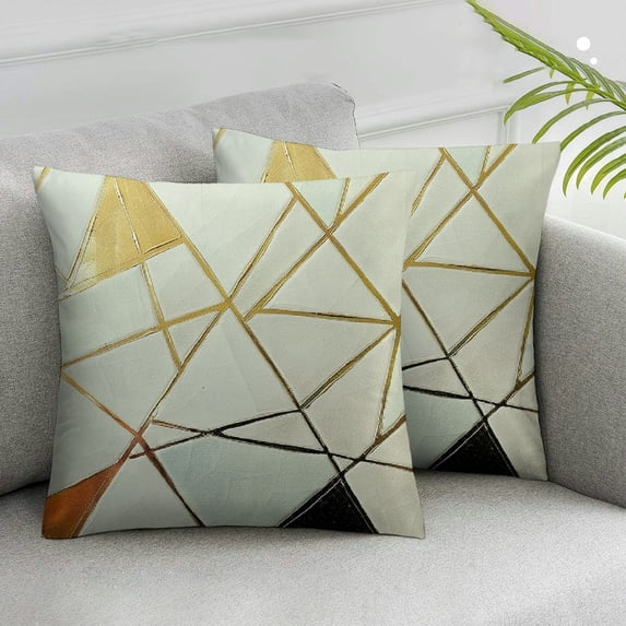Acheng Cushion Cases Set of 2 Decorative Gold Foil Geometric Pattern Throw Pillow Covers for Modern Homes Sofa Bedroom Couch Car Living Room White