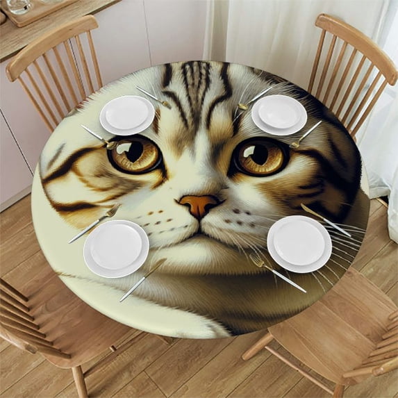 Acheng Cute Cat Round Tablecloth Washable for Home Kitchen Outdoor Decoration 100% Polyester Fiber Mother's Day Table Cloth 46-50
