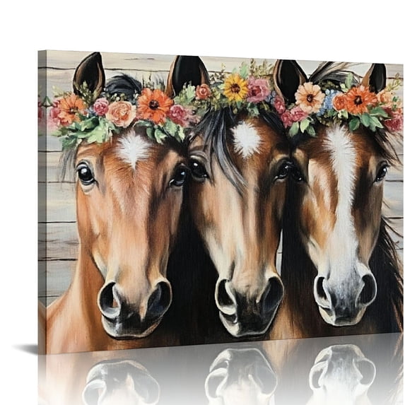 Acheng Cute Horse Decor Horse Gifts Canvas Wall Art Wall Decor Vintage Country Farmhouse Horse Stuff Framed Poster Artwork Prints Pictures for Home Bathroom Kitchen Cowgirl Girls