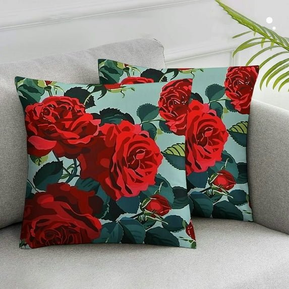 Acheng Decorative Throw Pillow Cover Leaf Bouquet Red Plant Feminine Floral Flowers Roses Peony Flora Romantic Succulent Nature Flower Comfortabel Cushion Covers for Couch Chair,Set of 2 White