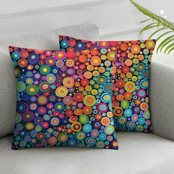 Acheng Decorative Throw Pillow Covers Colorful Circles in A Grid Satin Throw Pillow Covers Colorful Mid Century Modern Wobbly Circle Couch Pillow Covers for Couch Bed Home Decor,2 pcs White