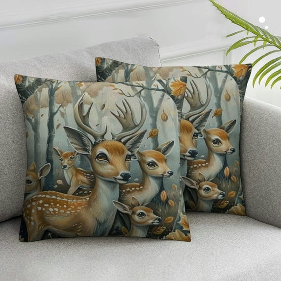 Acheng Deer Animal Throw Pillow Cover Woodland Rabbit Tree Forest Cartoon Cute Nature Adorable Pillow Case Decorative Men Women Room Cushion Cover for Home Couch Bed,2 Pcs White