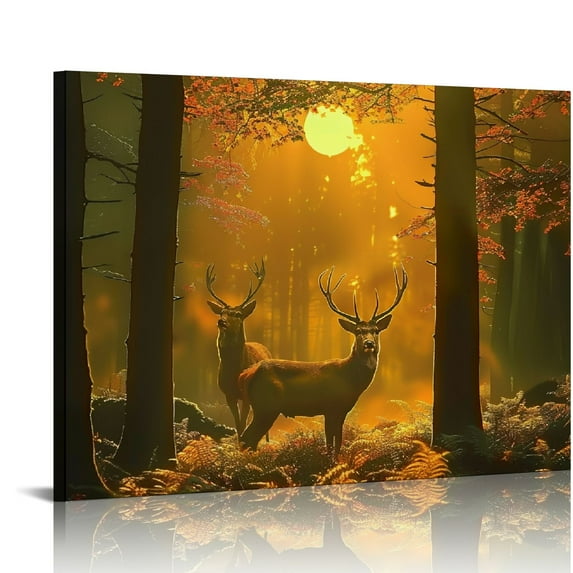 Acheng Deer Canvas Wall Art Elk in Autumn Forest Poster Wildlife Animal Picture Hunting Prints Vintage Rustic Farmhouse Decor Framed picture 2