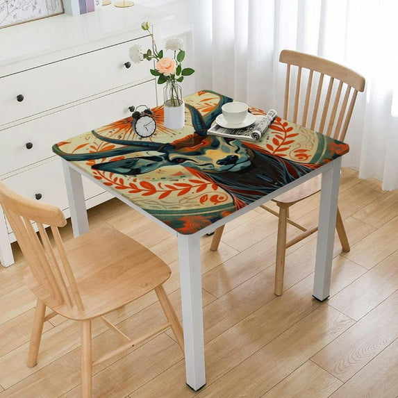 Acheng Deer Horns Sun Square Fitted Tablecloth 100% Polyester Fiber 46*46