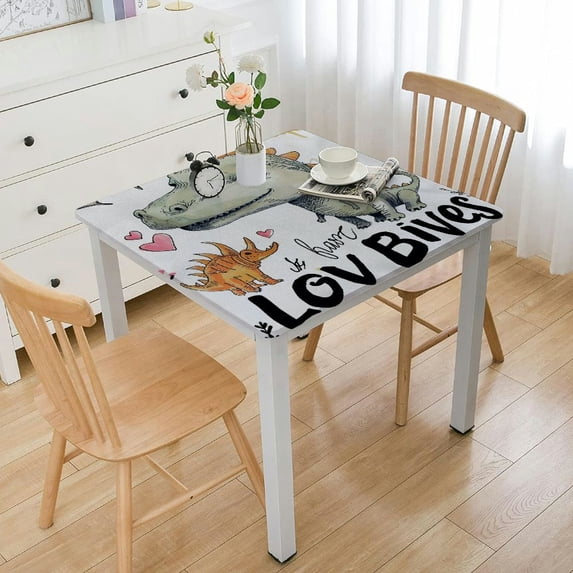 Acheng Dinosaur Love Square Tablecloth Waterproof 100% Polyester Fiber 36*36